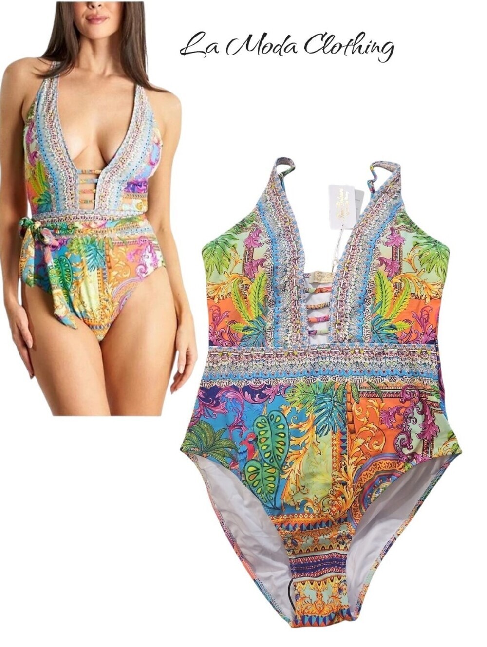 La Moda Mabel Cutout Plunge One Piece Swimsuit Size L